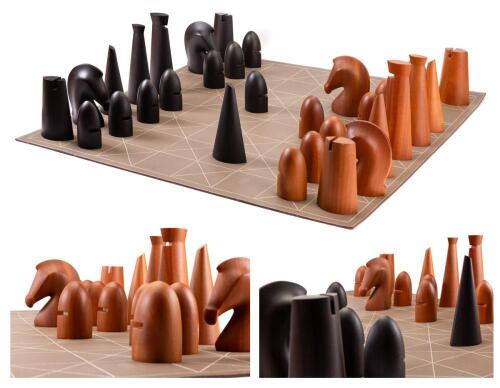 Magnificent and Rare Herm&egrave;s Chess Set, Large Size with Roll-Out Leather Board. Stunning Chess Pieces Hand-Carved of Cass