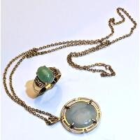 Beautiful Pairing of Jade; 14K Yellow Gold Pendant and Chain with Matching Ring also in 14K Yellow Gold
