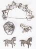 Collection of Sterling Silver Equestrian Themed Jewlery: A Terrific Bracelet and Four Small Brooches.