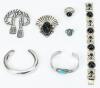 Seven (7) Sterling Silver Pieces from the Southwest and Mexico Including Two Cuffs, One Link Bracelet, Two Rings and Two