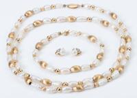 Freshwater and 14K Yellow Gold Bead Necklace, Bracelet and Earrings