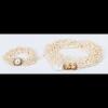 Biwa Pearls: Multi-Strand Necklace and Bracelet with Mabe Pearl Clasp and 14K Yellow Gold