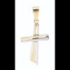 A contemporary cross pendant in both white and yellow 18K gold. From top of bail to the bottom tip of cross is 2" 5.58 g