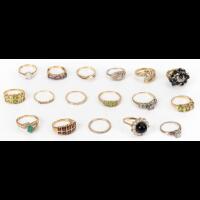 Collection of 17 Ladies Rings in 14K Gold,7 having Modest Diamonds, 10 having Precious and Semi-Precious Stones