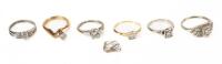 Medley of 6 Six Vintage 14K Gold and Diamond Rings with One at 3/4 Carat