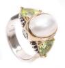 Ladies 14K Yellow Gold, Sterling Silver Mabe Pearl and Green Topaz Ring. - 2