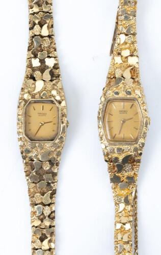 Two (2) Ladies Seiko Quartz Watches Each with Custom Made 14K Watch Bands, Beautiful Pre-Owned Condition.