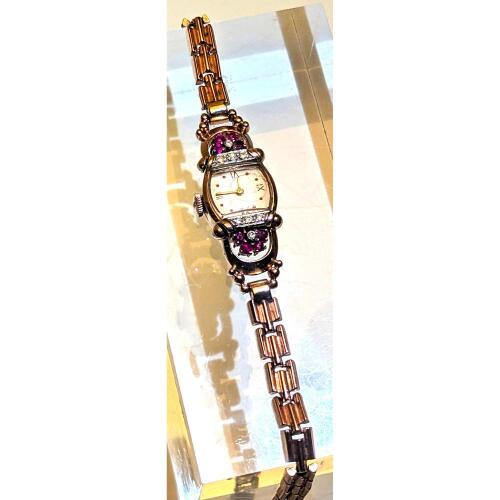 Ladies Antique 14K Rose Gold Watch with Diamonds and Rubies. Manual Wind and Indeed Watch Keeps Perfect Time