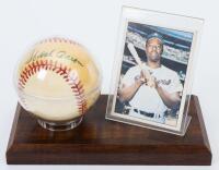 Hank Aaron Signed Baseball Boldly Signed in Blue Ball Point Pen in Sweet Spot with Letter of Certification by James Spen