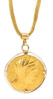 Egypt. Ptolemaic Kingdom. Arsin&Atilde;&para;e II, Wife of Ptolemy II. Gold Octadrachm. 22" Pendant Necklace with 22kt Yellow Gold Bezel and