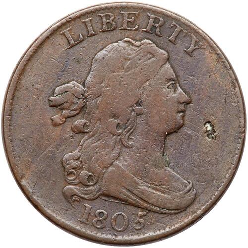 1805 Bust 1/2C. Lg 5, Stems