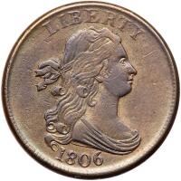 1806 Bust 1/2C. Sm 6, Stemless