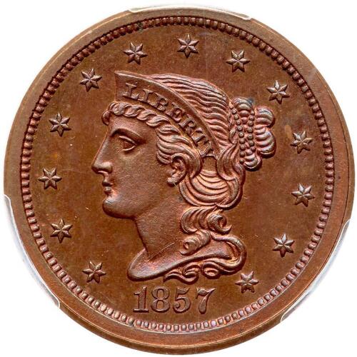 1857 Coronet Head 1C. Sm Date PCGS Proof 65