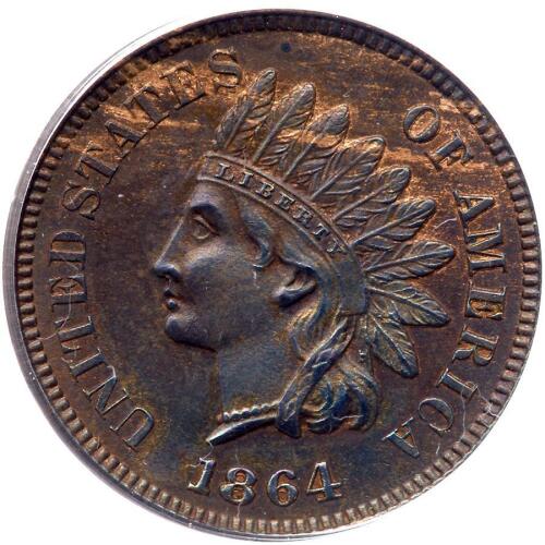 1864 Indian Head 1C. Bronze, with L PCGS MS63 BR