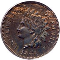 1864 Indian Head 1C. Bronze, with L PCGS MS63 BR