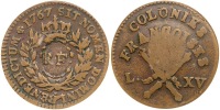 1767 French Colonies Sou, counterstamped RF. PCGS VF30