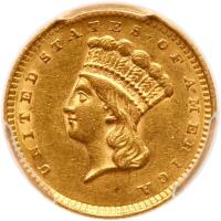 1856 $1 Gold Indian. Slanting 5