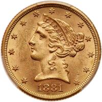 1881 $5 Liberty PCGS VF20