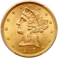 1907 $5 Liberty PCGS MS65