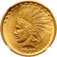 1907 $10 Indian. No Periods NGC MS63