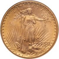 1908 $20 St. Gaudens. No Motto NGC MS66