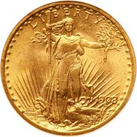 1908 $20 St. Gaudens. No Motto NGC MS63