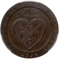 India-Madras Presidency. East India Company. Copper 1/48 Rupee ( Dub), 1794