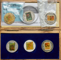 Lot of Two Gold and Four Silver State Medals with Color Lithography