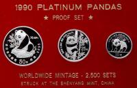 China (People's Republic). Platinum Panda Set: 50, 25 and 10 Yuan, 1990