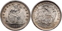 1891 Liberty Seated Quarter Dollar. PCGS graded MS63