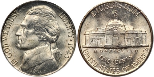 1943-S Jefferson Nickel. NCS graded MS60