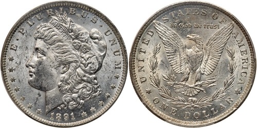 1891-O Morgan Dollar. PCGS graded MS61