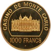 Monaco. 1000 Franc Gold Gambling Chip, 1979-FM