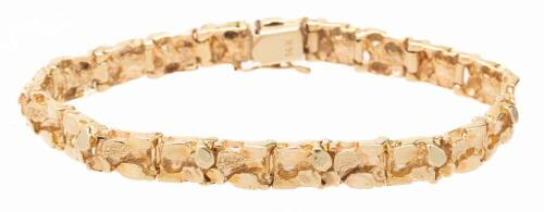 New, Nugget Link Bracelet in 14K Gold is a Knockout for the Gentleman or Lady