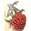 Magnificent 1930's-40's 18K White and Yellow Gold Brooch with Carved Coral Chrysanthemum Centered with a 20 Point European Cut D - 2