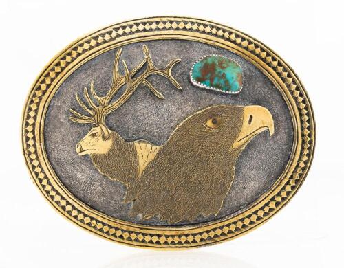 Men's Impressive, Sterling Silver and Brass Buckle Custom Made by James Reid, Santa Fe
