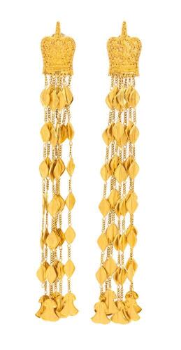 Ladies, Solid, 18K Yellow Gold Thai/Lao/Hmong Style Dangle Earrings. Dramatic and Striking