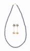 Ladies Exceptional Micro Lapis Luzuli Bead Necklace each with Alternating 14K Yellow Gold Spacers + Complimenting Stud Earrings
