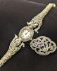 Ladies Sterling Silver and Black Diamond Panther Style Bracelet Watch and an Elegant Matching Pin with Lavender Amethyst