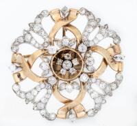 Ladies Antique and Spectacular Platinum and 14K Yellow Gold Old European Cut Diamond Pin of Exquisite Craftsmanship