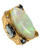 Unique 14K Georgian Revival Ladies Ring with 75 Carat Opal set in Heavy 14K Yellow Gold with Sapphires and Topaz Accents.l