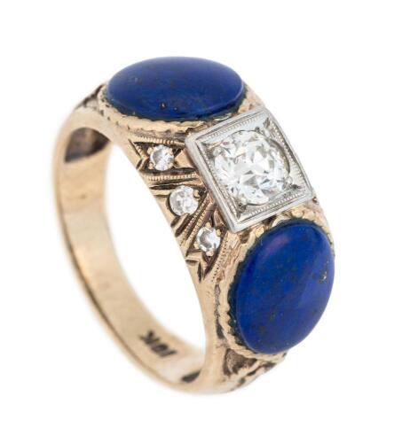 Men's or Ladies .65 Diamond and Lapis Ring in 10K Yellow Gold. Beautiful and Unusual