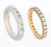 Ladies 14K White Gold Ring with White, Yellow and Blue Diamonds plus One 14K Yellow Gold Diamond Eternity Ring