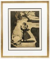 Norman Rockwell Sepia Collotype, Tom Sawyer Suite: Tom & Becky in Cave