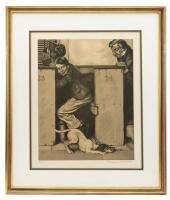 Norman Rockwell Sepia Collotype, Tom Sawyer Suite: Church / Dog & Beetle