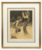 WITHDRAWN - Norman Rockwell Sepia Collotype, Tom Sawyer Suite: Huck Finn Shows Tom Sawyer a Dead Cat