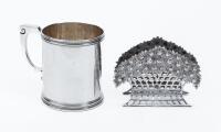 Beautiful Sterling Silver Pieces in Choice Condition R. Wallace & Sons Drinking Cup and a Napkin or Letter Holder Formed by Bask