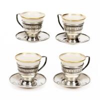 Four (4) Lenox Bone China Demitasse Cups with Elgin & Co. Sterling Silver Liners Middle 20th Century
