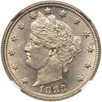 1883 Liberty 5C. Without CENTS NGC MS63