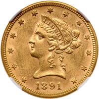 1891 $10 Liberty NGC MS62